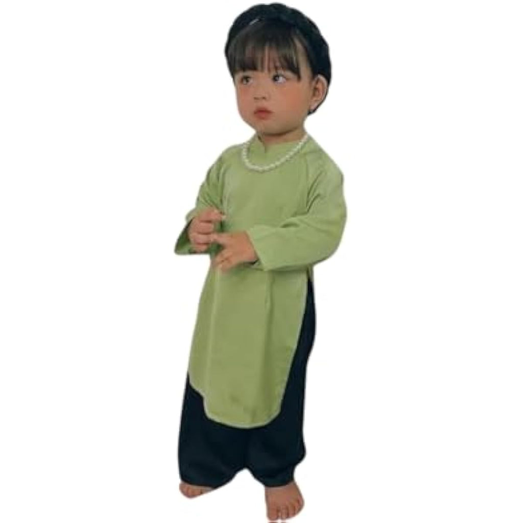 CuteSass Girl Silk Ao Dai Set with Matching Headband (5 Colors) |Pre-made Vietnamese Ao Dai|Lunar New Year| Kid Ao Dai