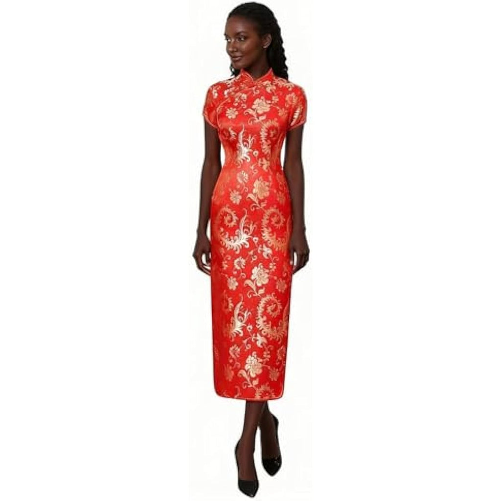 Chinese Women's Cheongsam Qipao Dress Slim Bodycon Exotic Long Split Dresses Wedding Costumes Gown Vintage Lunar New Year