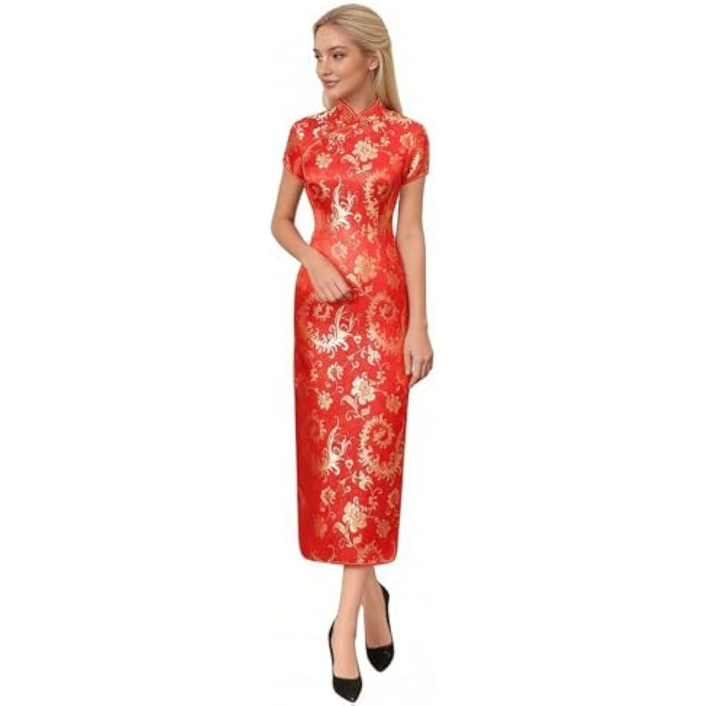 Chinese Women's Cheongsam Qipao Dress Slim Bodycon Exotic Long Split Dresses Wedding Costumes Gown Vintage Lunar New Year