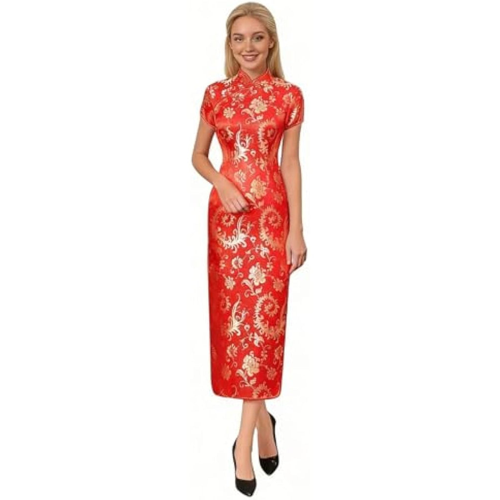 Chinese Women's Cheongsam Qipao Dress Slim Bodycon Exotic Long Split Dresses Wedding Costumes Gown Vintage Lunar New Year