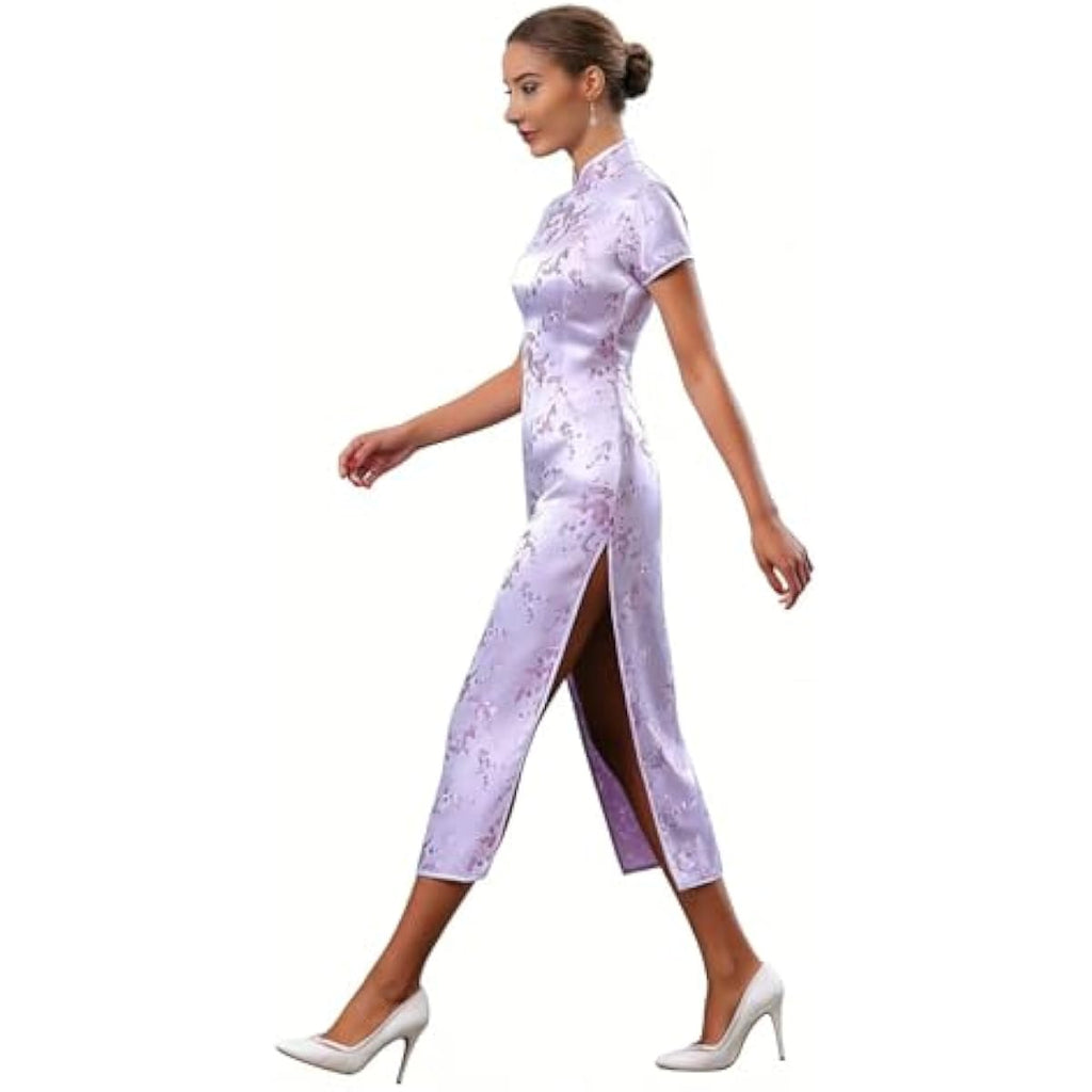 Chinese Women's Cheongsam Qipao Dress Slim Bodycon Exotic Long Split Dresses Wedding Costumes Gown Vintage Lunar New Year