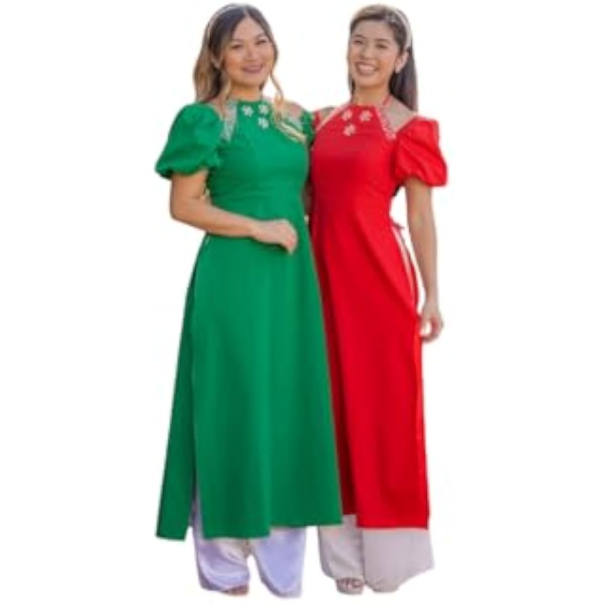 CuteSass Sparkle Puffy Sleeve Ao Dai Set | Pre-made Modernized Vietnamese Ao Dai | Women Ao Dai with Pants | Lunar New Year