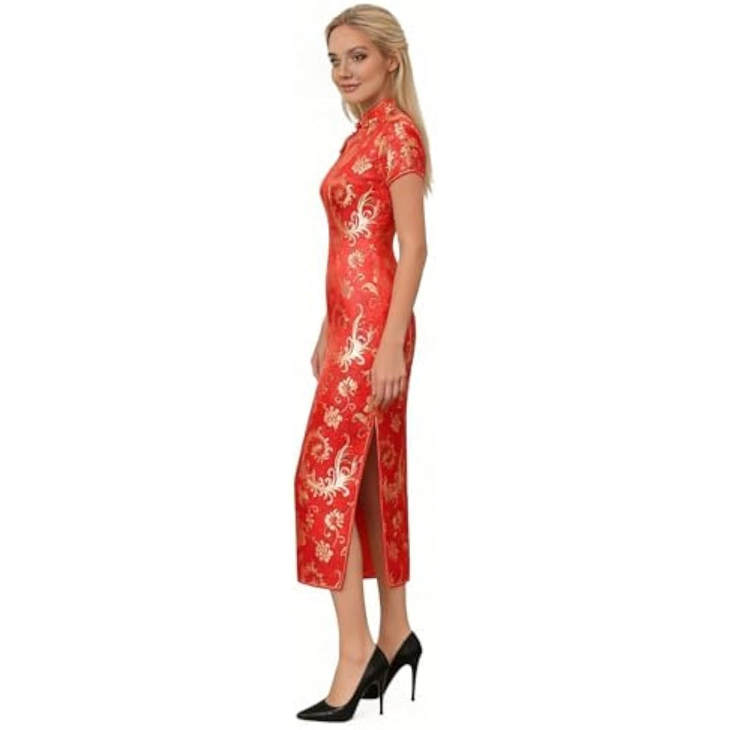 Chinese Women's Cheongsam Qipao Dress Slim Bodycon Exotic Long Split Dresses Wedding Costumes Gown Vintage Lunar New Year