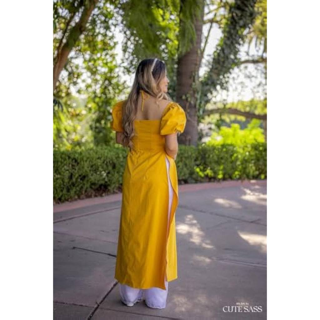 CuteSass Sparkle Puffy Sleeve Ao Dai Set | Pre-made Modernized Vietnamese Ao Dai | Women Ao Dai with Pants | Lunar New Year