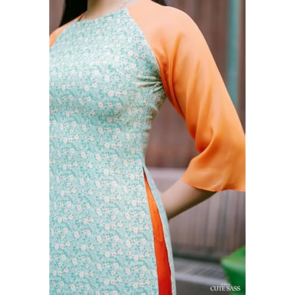 CuteSass Mom and Daughter Green Hoa Matching Ao Dai Set with Headband| Pre-made Vietnamese Ao Dai| Lunar New Year