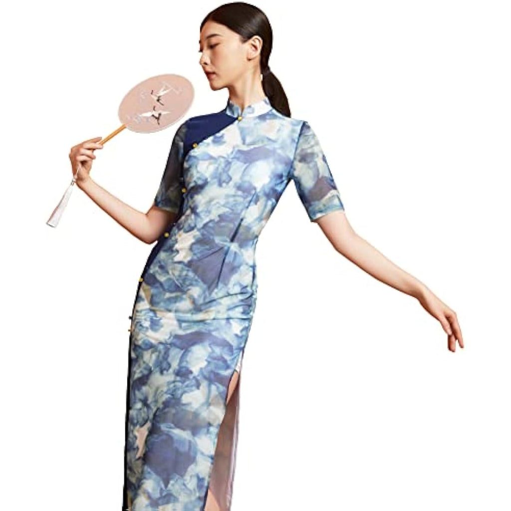 ROYAL SMEELA Qipao Dress for Women - Cheongsam Dress With Mandarin Collar and Slit - Chinese Traditional Clothes