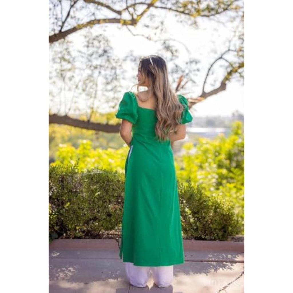 CuteSass Sparkle Puffy Sleeve Ao Dai Set | Pre-made Modernized Vietnamese Ao Dai | Women Ao Dai with Pants | Lunar New Year