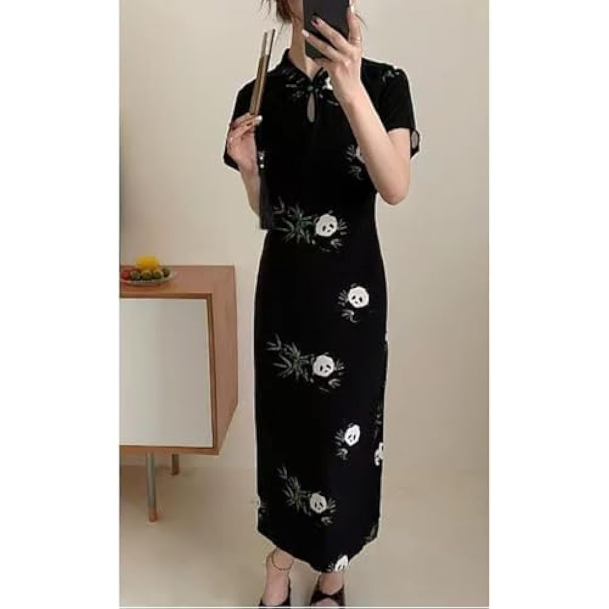 New Chinese Button Color Printed Retro Women's Short Sleeved Summer Loose and Niche Temperament Design Dress