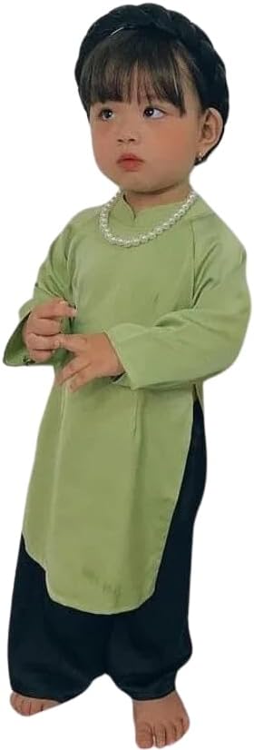 CuteSass Girl Silk Ao Dai Set with Matching Headband (5 Colors) |Pre-made Vietnamese Ao Dai|Lunar New Year| Kid Ao Dai