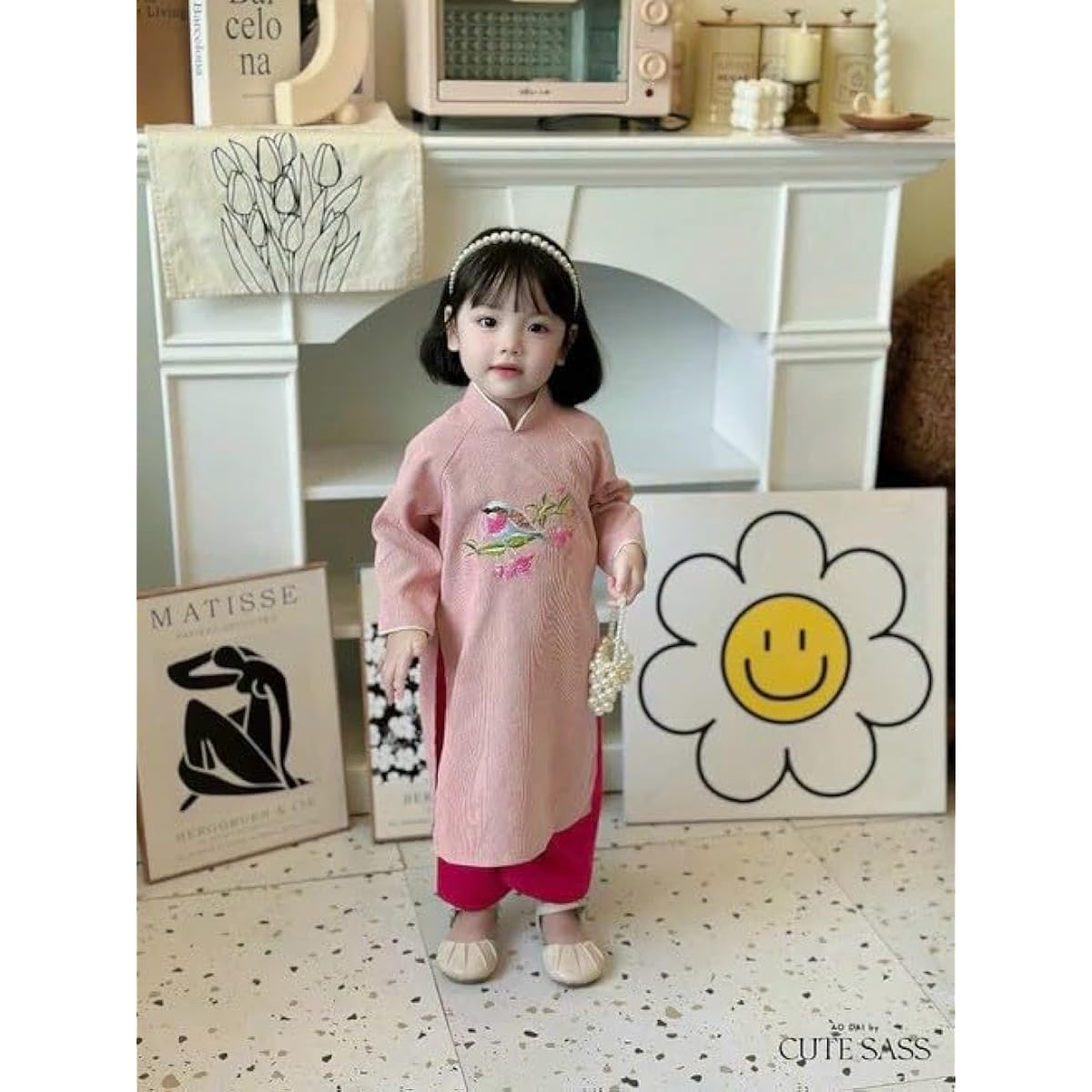 CuteSass Girl Embroidery Ao Dai Set (4 Colors) |Pre-made Vietnamese Ao Dai|Lunar New Year| Kid Ao Dai| Ao Dai for Girl
