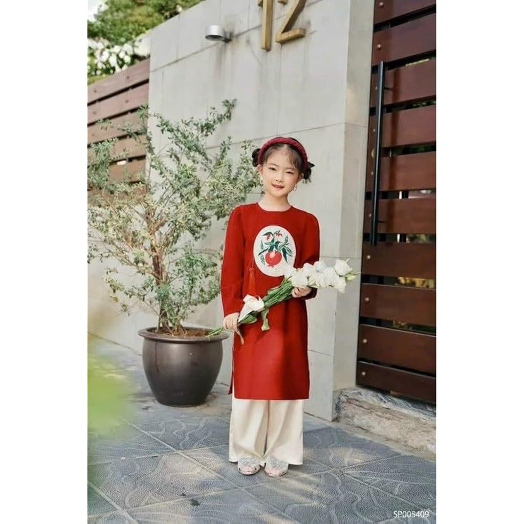 Sibling Red Chipmunk Ao Dai Set | Pre-Made Traditional Vietnamese Ao Dai | Lunar New Year | Ao Dai for Girl, Boy